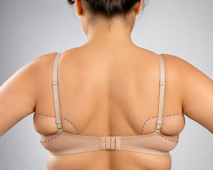 Surgeon consulting a patient about Bra Line Fat Reduction